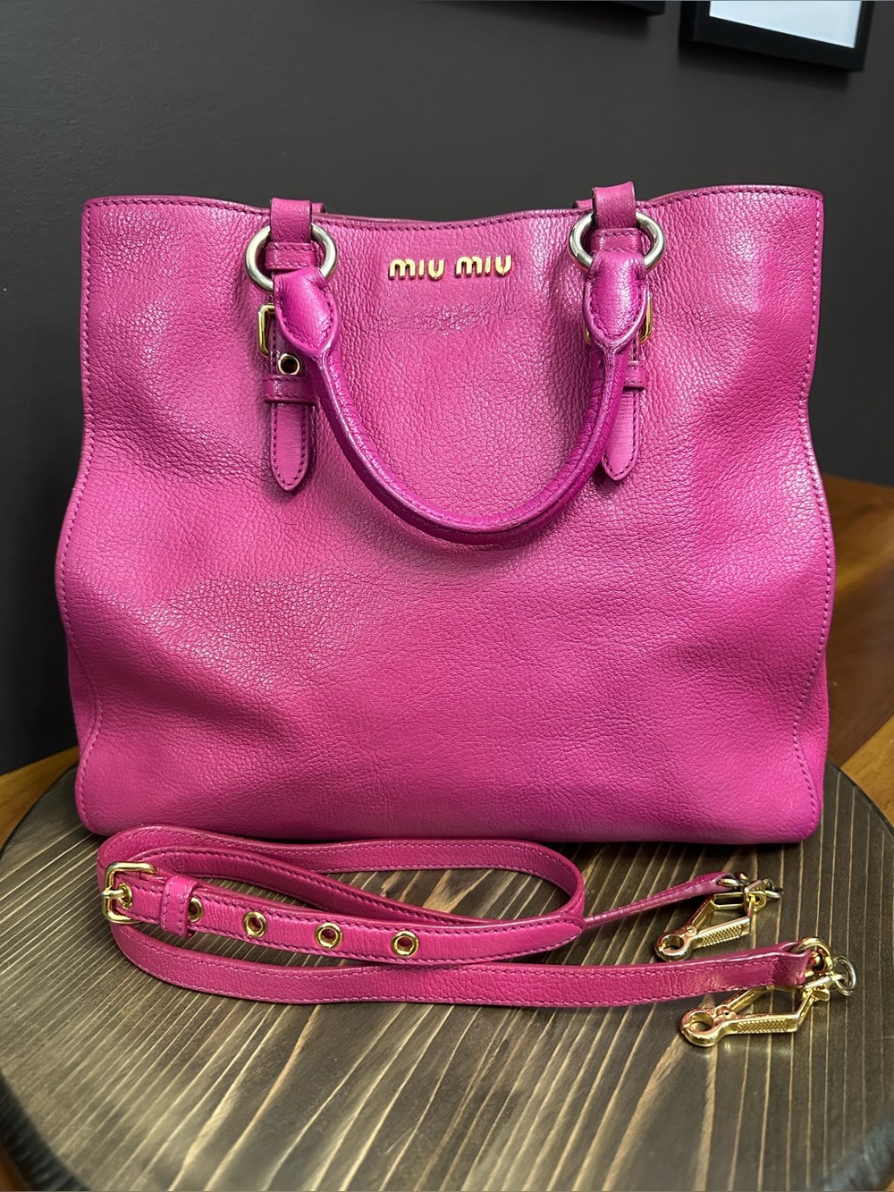Miu Miu Pink Madras Leather Tote / Crossbody Bag